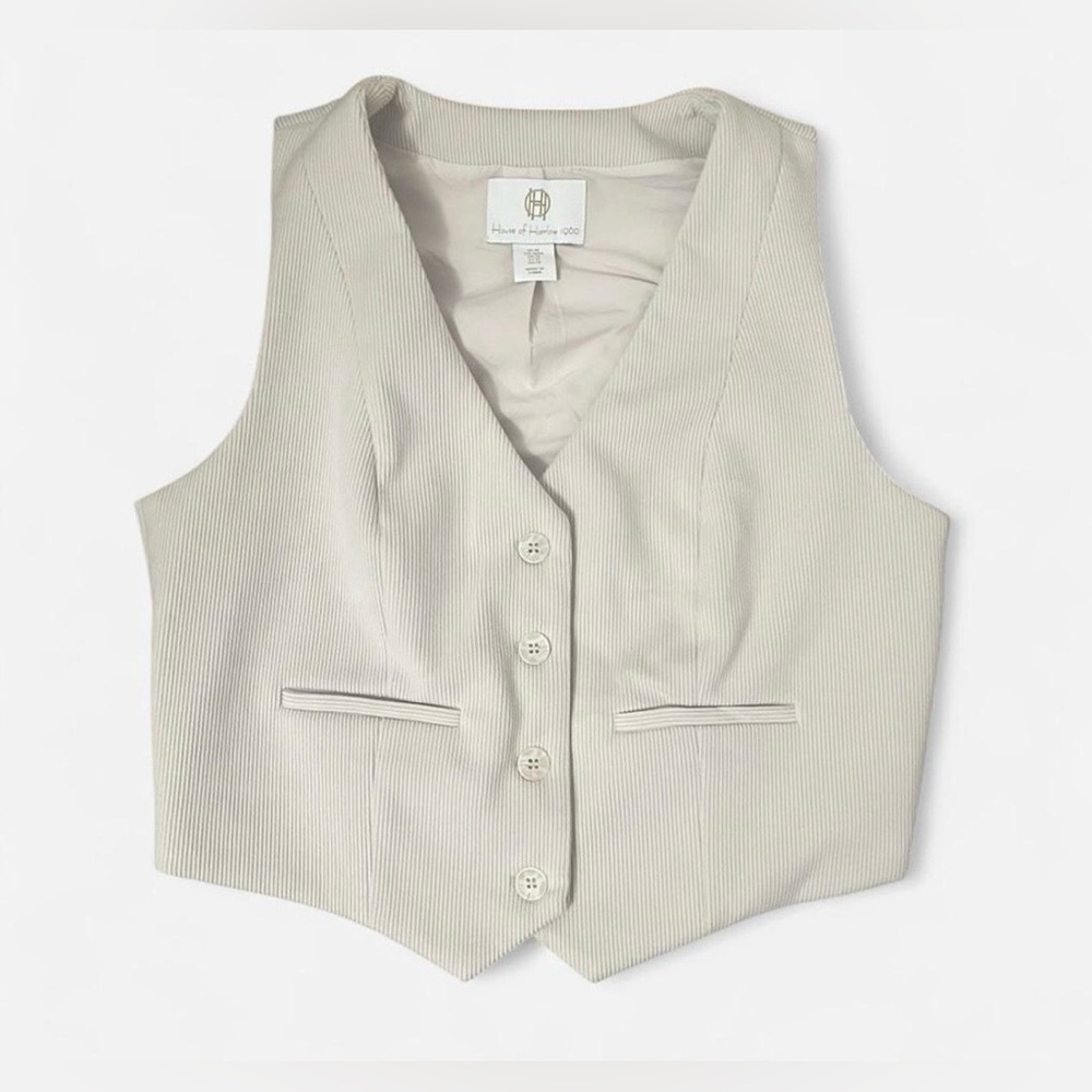 House of Harlow 1960 Cream Ivory Corduroy-like V-neck Button Up Sleeveless Vest